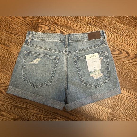 Hidden High-Rise Riley Distressed Boyfriend Denim Shorts Blue Size Small - Picture 5 of 7